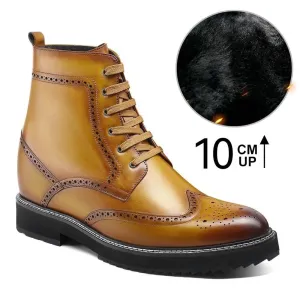 10 CM/3.94 Inches CMR CHAMARIPA Height Increasing Boots for Men - Stylish Brown Brogue Boots to Boost Your Height