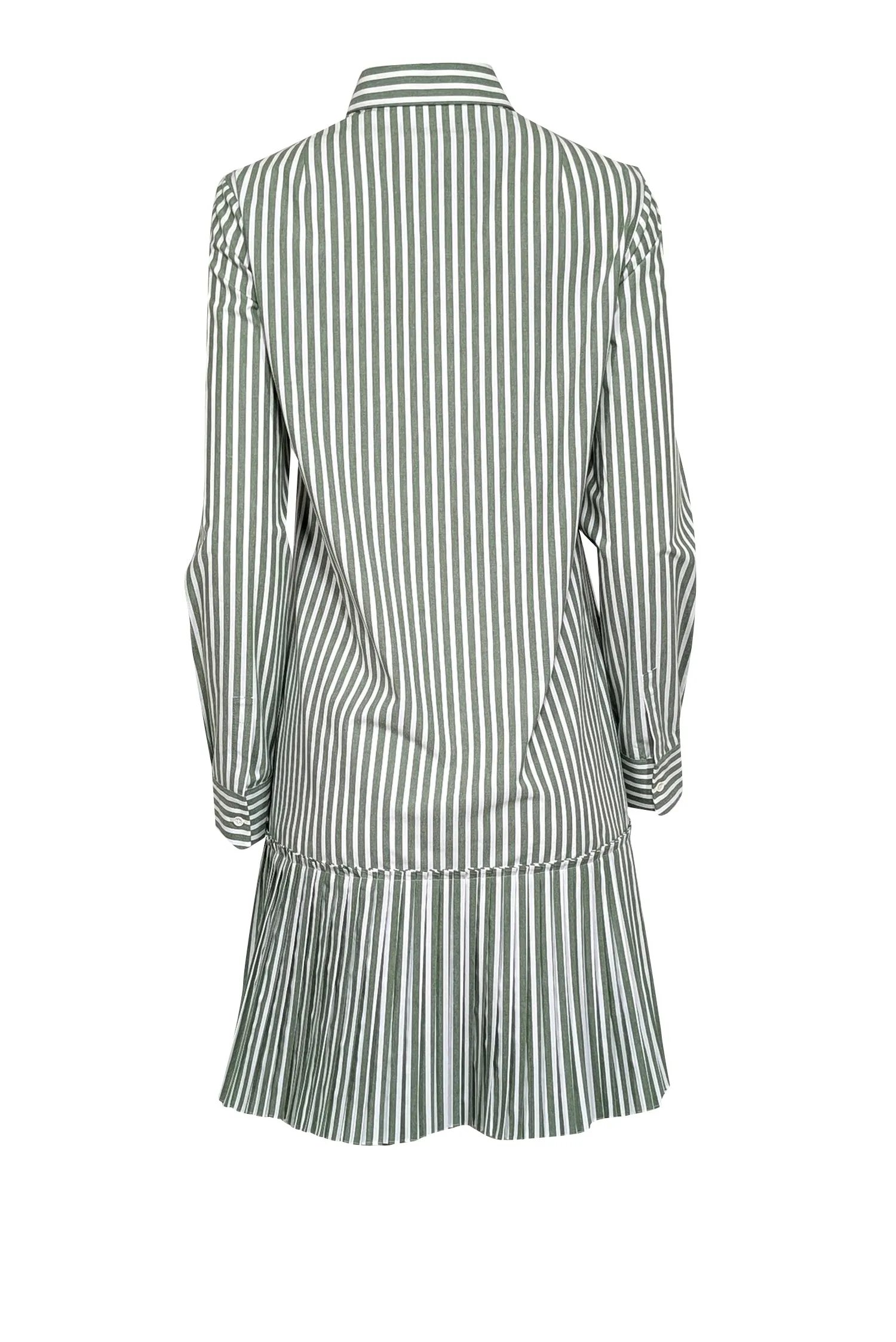 Akris Punto - Olive Green & White Striped Shirtdress w/ Pleated Hem Sz 6