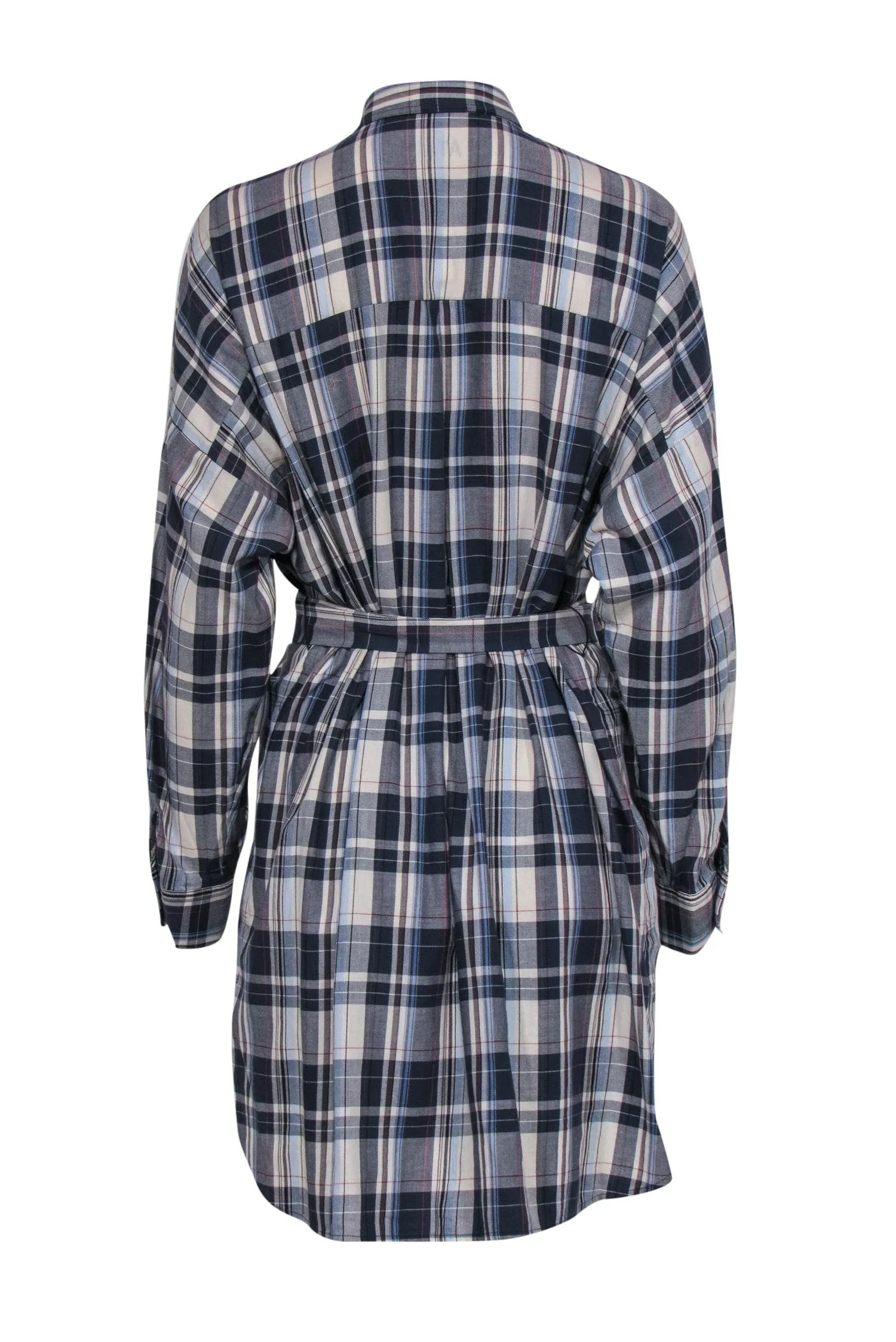 ATM - Navy & Ivory Long Sleeve Flannel Dress w/ Belt Sz M