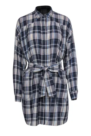 ATM - Navy & Ivory Long Sleeve Flannel Dress w/ Belt Sz M