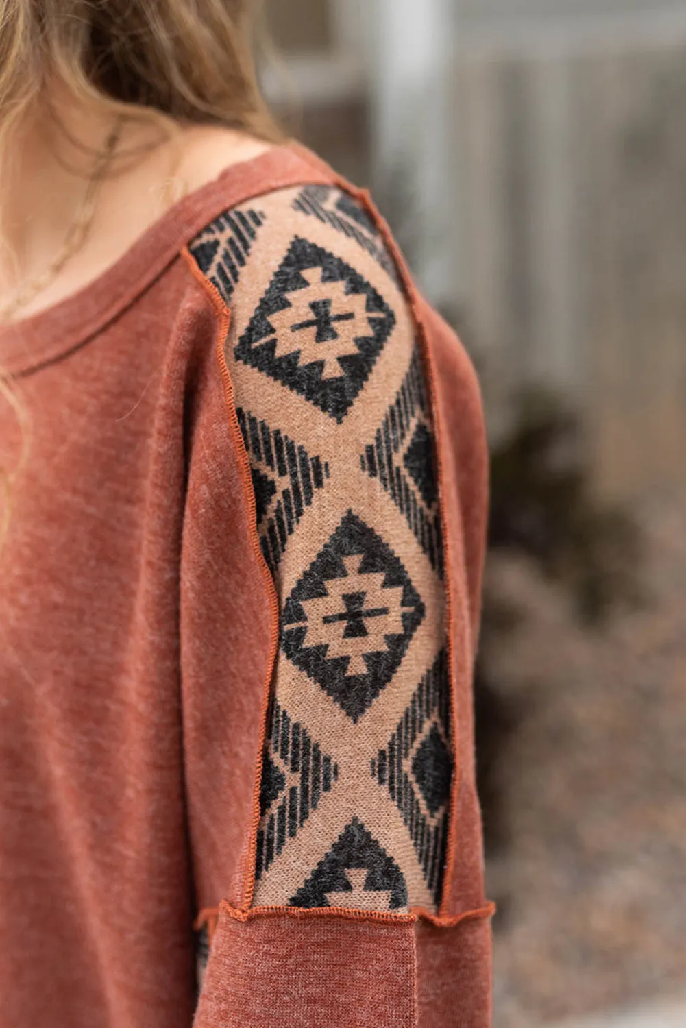 Aztec Reverse Seam Long Sleeve Top