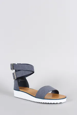 Bamboo Nubuck Ankle Straps Flatform Sandal