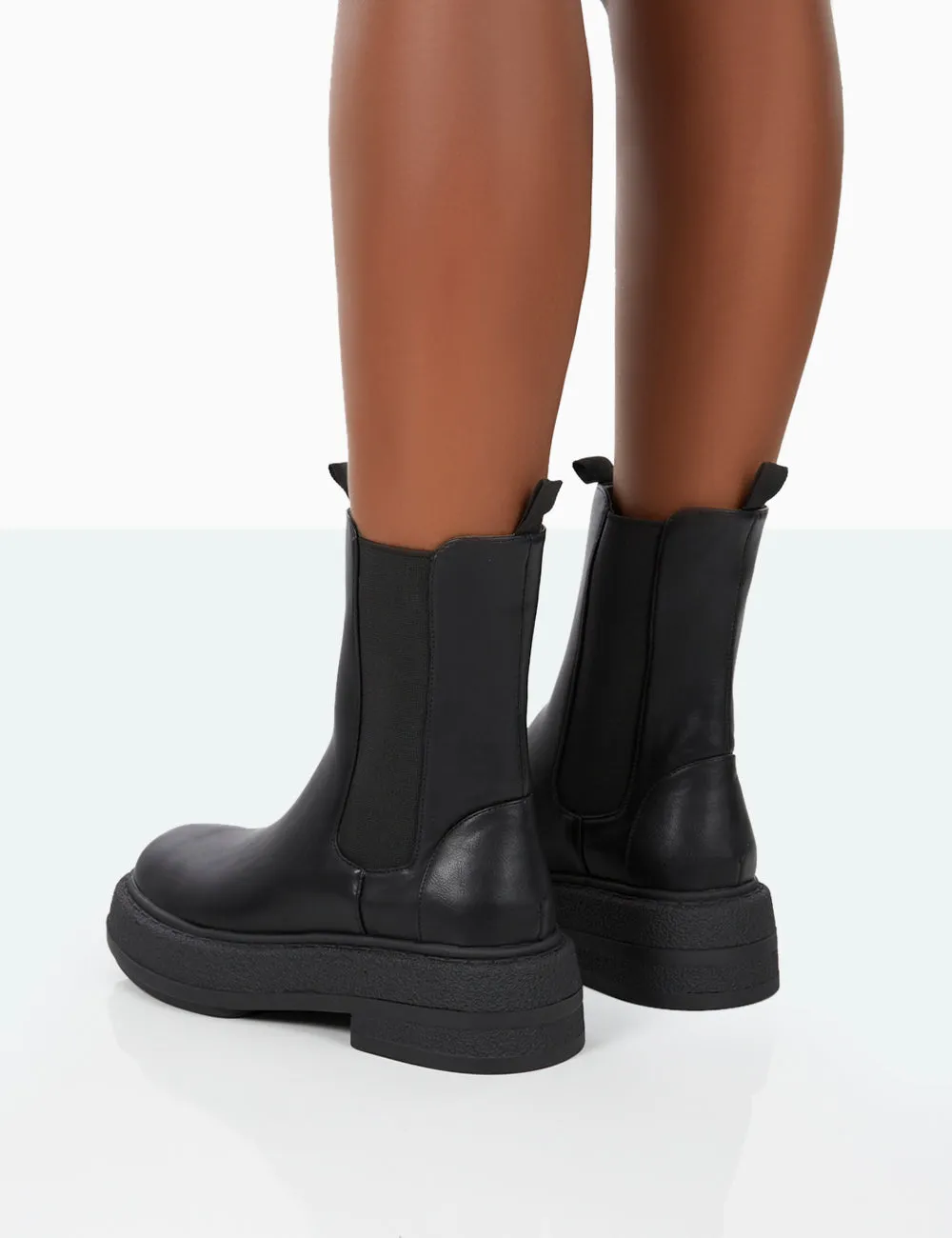 Barbie Black Pu Platform Chunky Sole Chelsea Boots