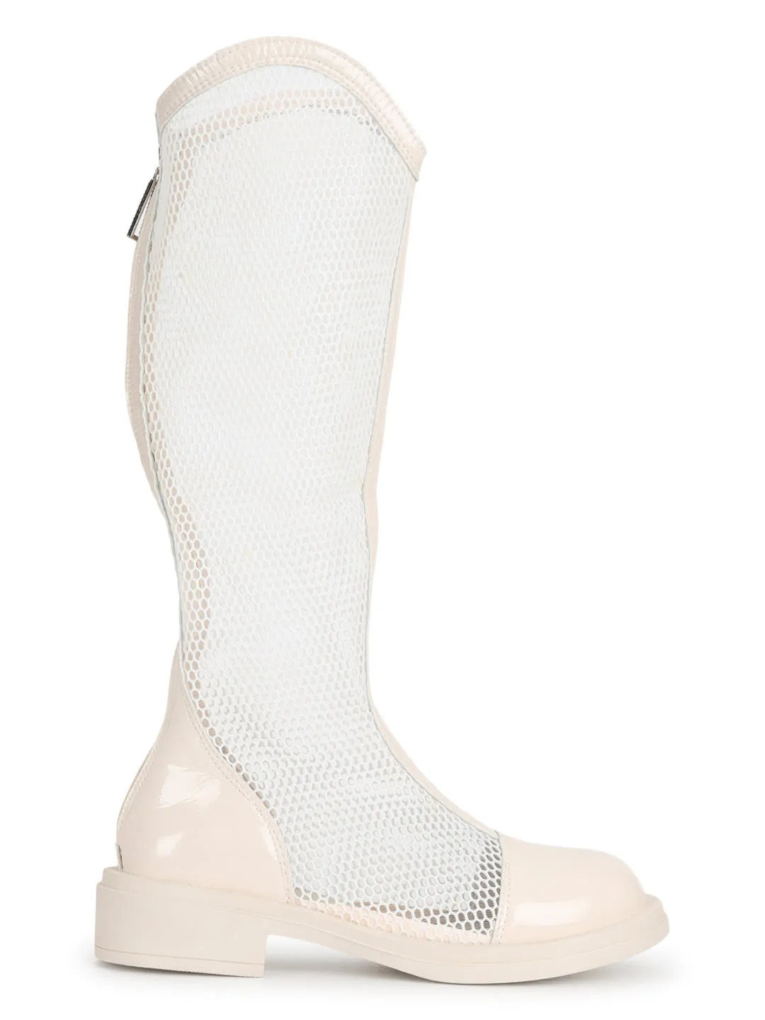 Beige Patent Summer Breathable Mesh Long Boots (TC-RS3643-BEIG)