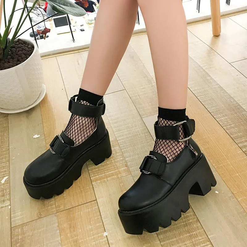 Black Double Straps Dolly Shoes SD02424