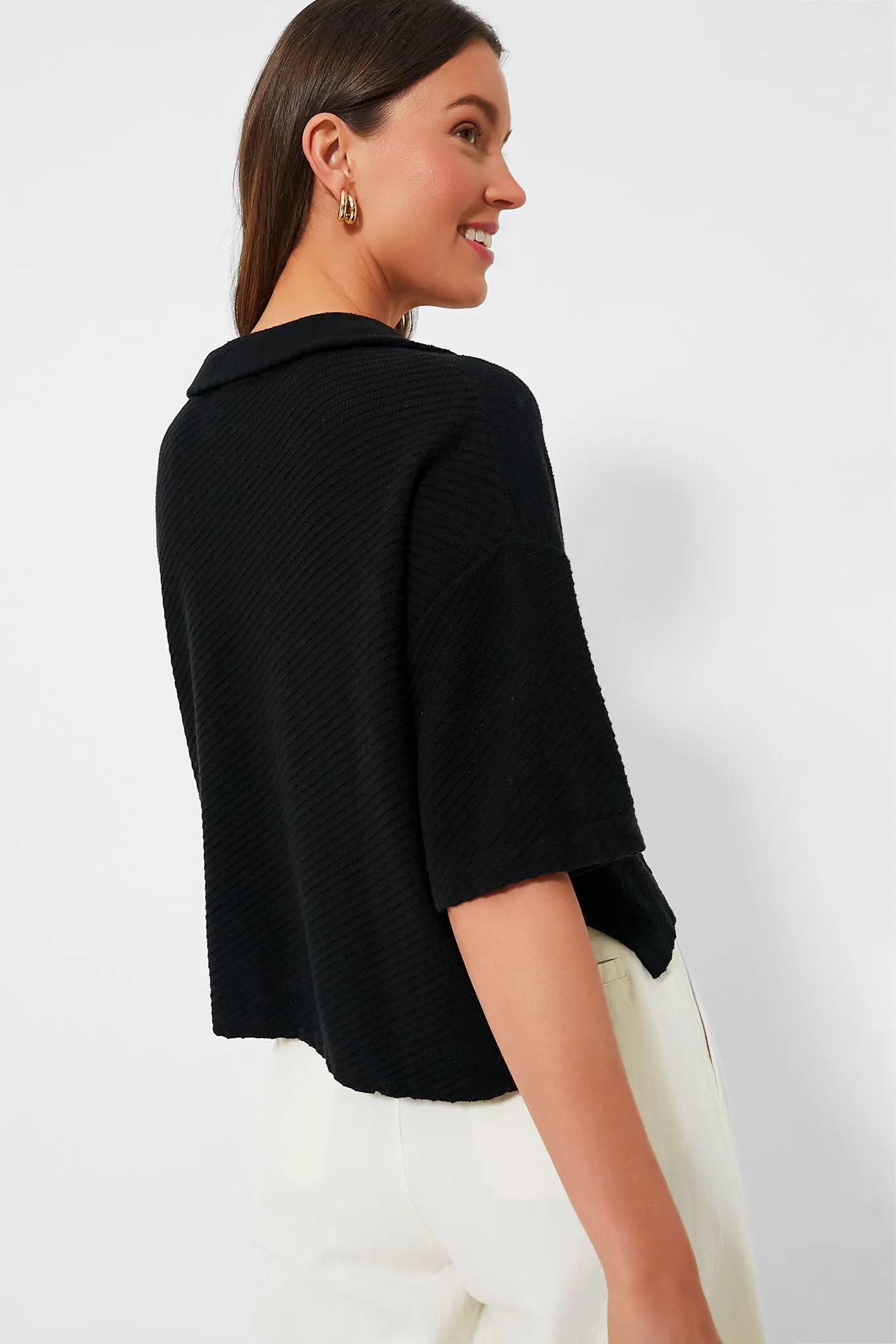 Black Pointelle Knit Gia Polo