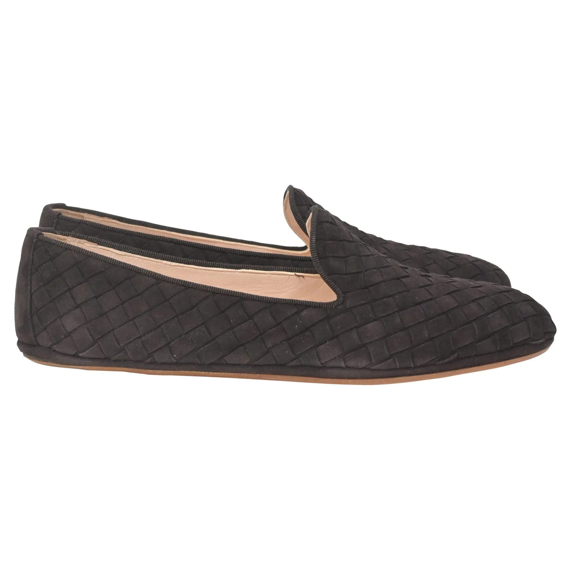 Bottega Veneta Fiandra Intrecciato Weave Loafers in Dark Brown Suede