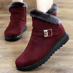 Buckle Strap Plush Martin Snow Boots with Zipper