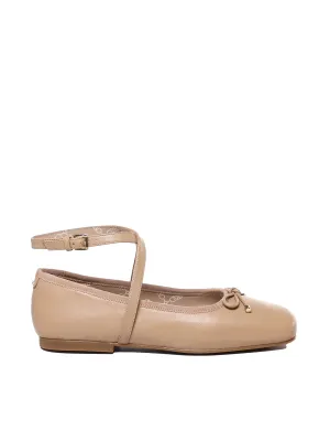 Camel Leather Ballerinas with Straps