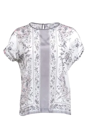 Carmen Carmen Marc Valvo - White, Pink & Grey Printed Blouse Sz M