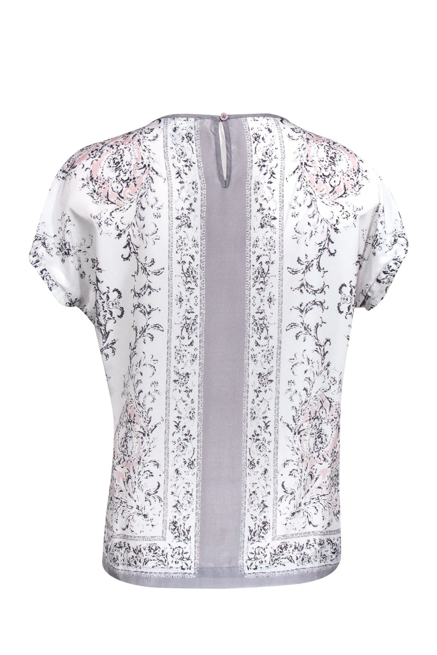 Carmen Carmen Marc Valvo - White, Pink & Grey Printed Blouse Sz M