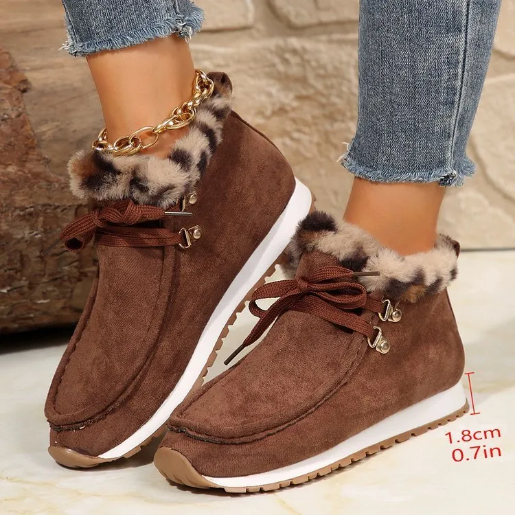 Casual Winter Lace-up Snow Boots Warm Plush Flat Shoes Women's Fleece Ankle Boot