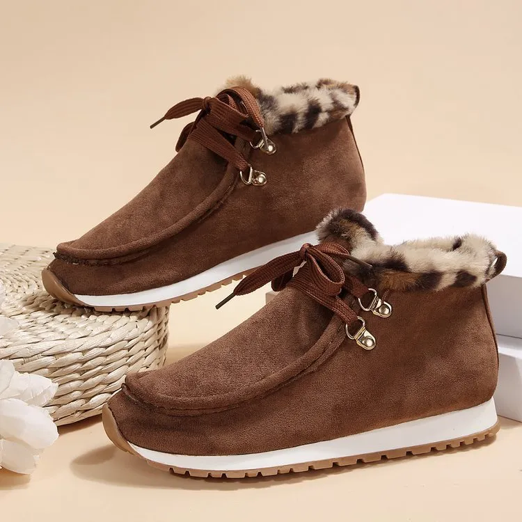 Casual Winter Lace-up Snow Boots Warm Plush Flat Shoes Women's Fleece Ankle Boot