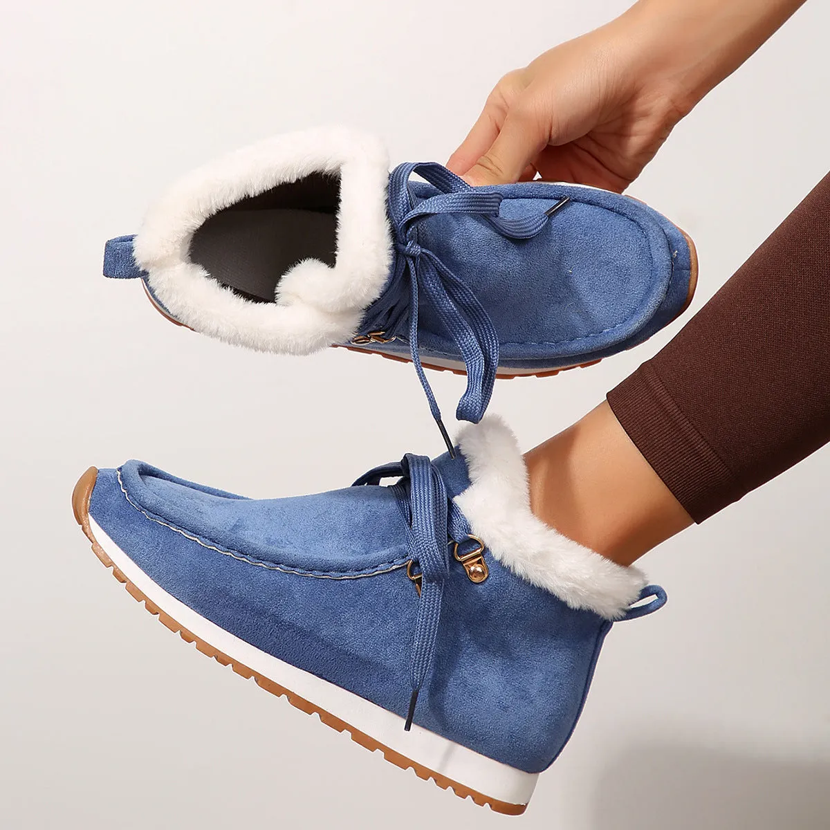 Casual Winter Lace-up Snow Boots Warm Plush Flat Shoes Women's Fleece Ankle Boot