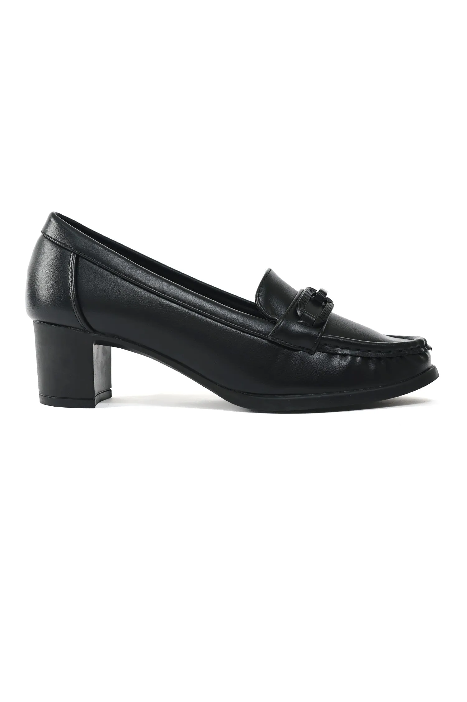 CLASSIC BLOCK HEEL LOAFERS-BLACK