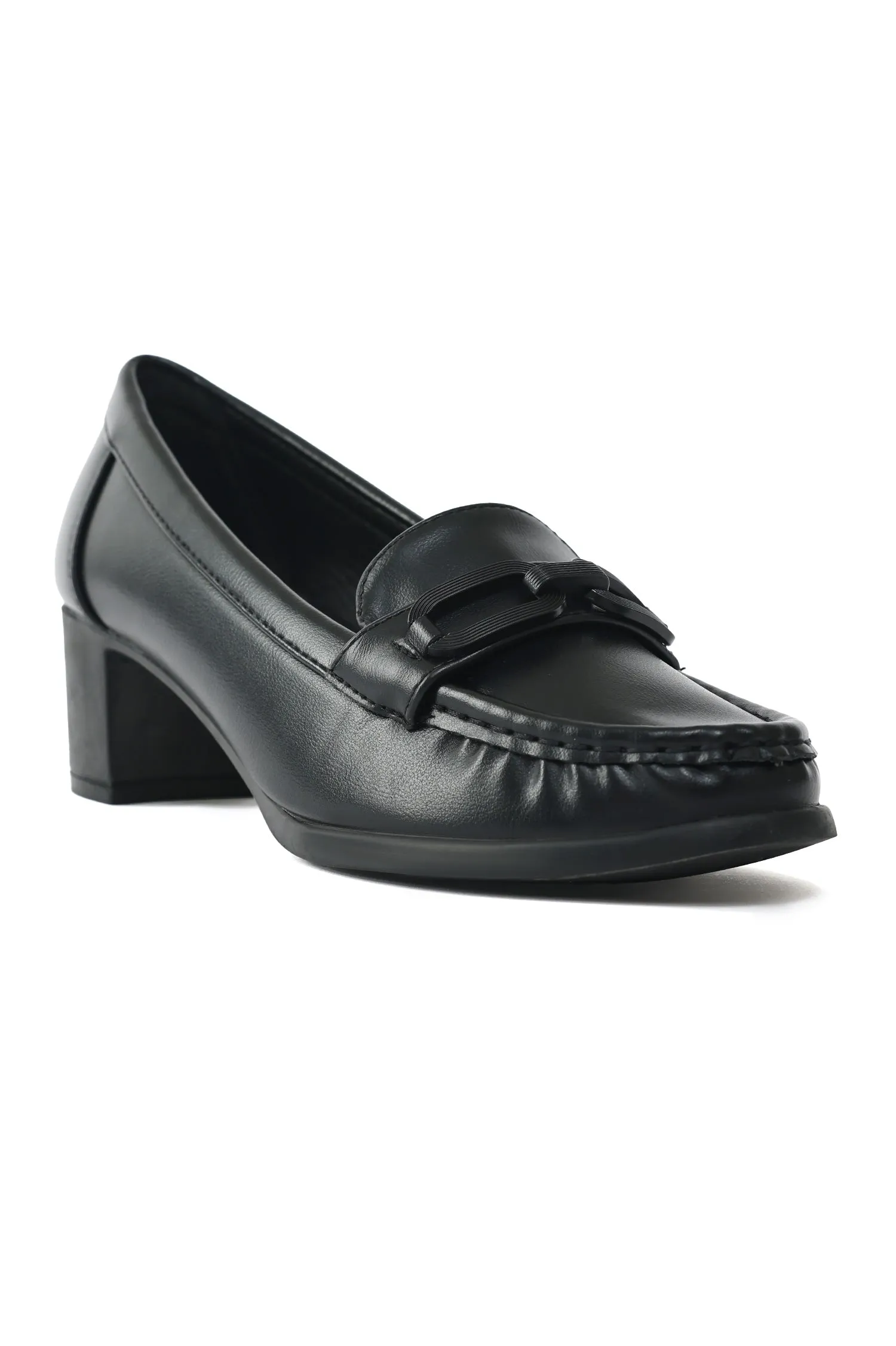 CLASSIC BLOCK HEEL LOAFERS-BLACK