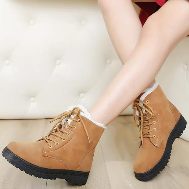 Cozy Fleece Warm Plush Lace-Up Ankle Snow Boots