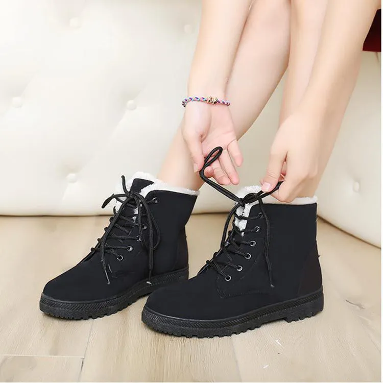 Cozy Fleece Warm Plush Lace-Up Ankle Snow Boots