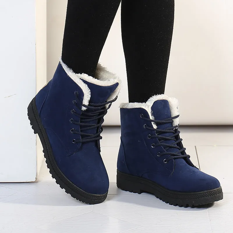 Cozy Fleece Warm Plush Lace-Up Ankle Snow Boots