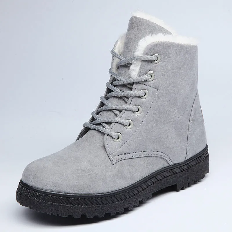 Cozy Fleece Warm Plush Lace-Up Ankle Snow Boots