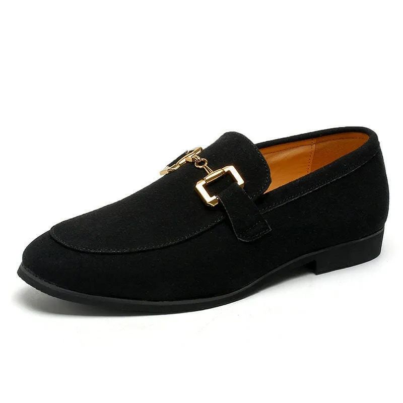 Cream Suede Leather Loafers with Gold Buckle for Casual Driving