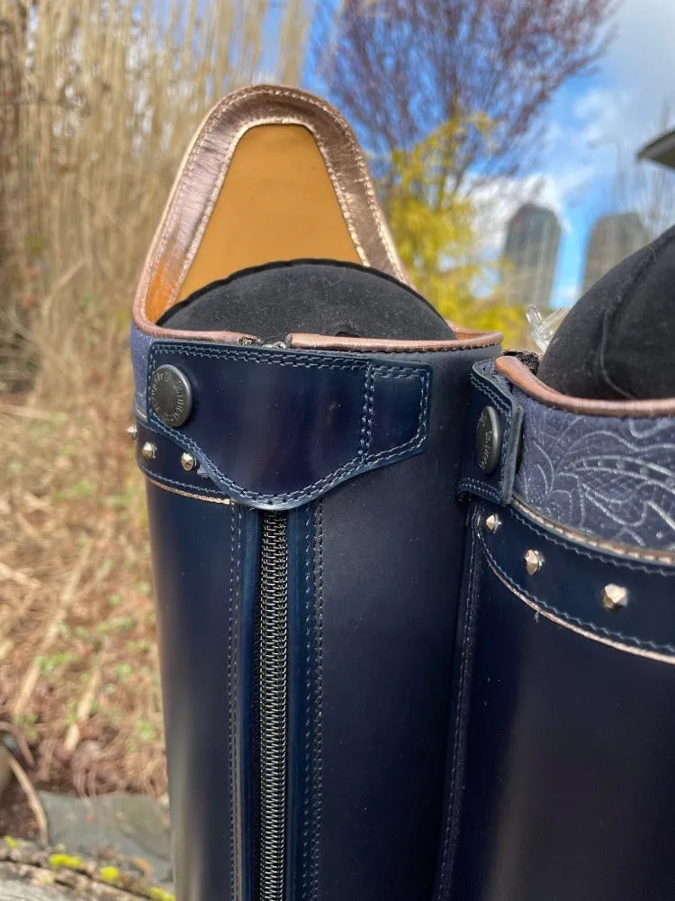 Custom Kingsley Capri 02 Dressage Boot - Uragano Blue, Flower Blue & Rose Gold