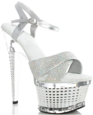 Ellie Shoes Disco 6" Crossed Strapped Textured Platform Silver Six