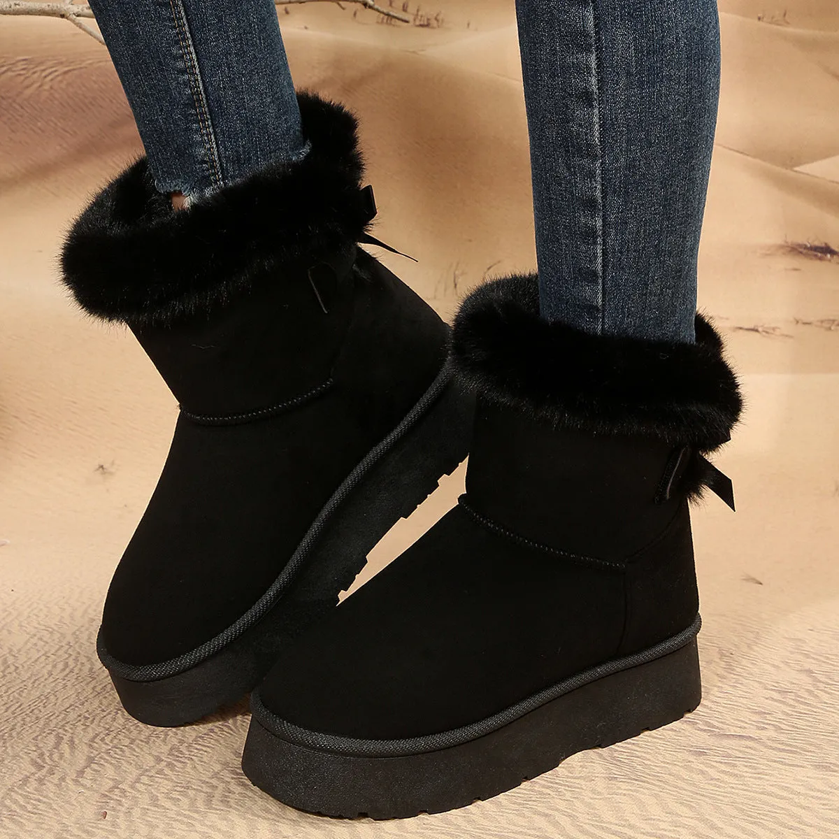 Fur Ankle Chunky Platform Above Ankle Snow Boots