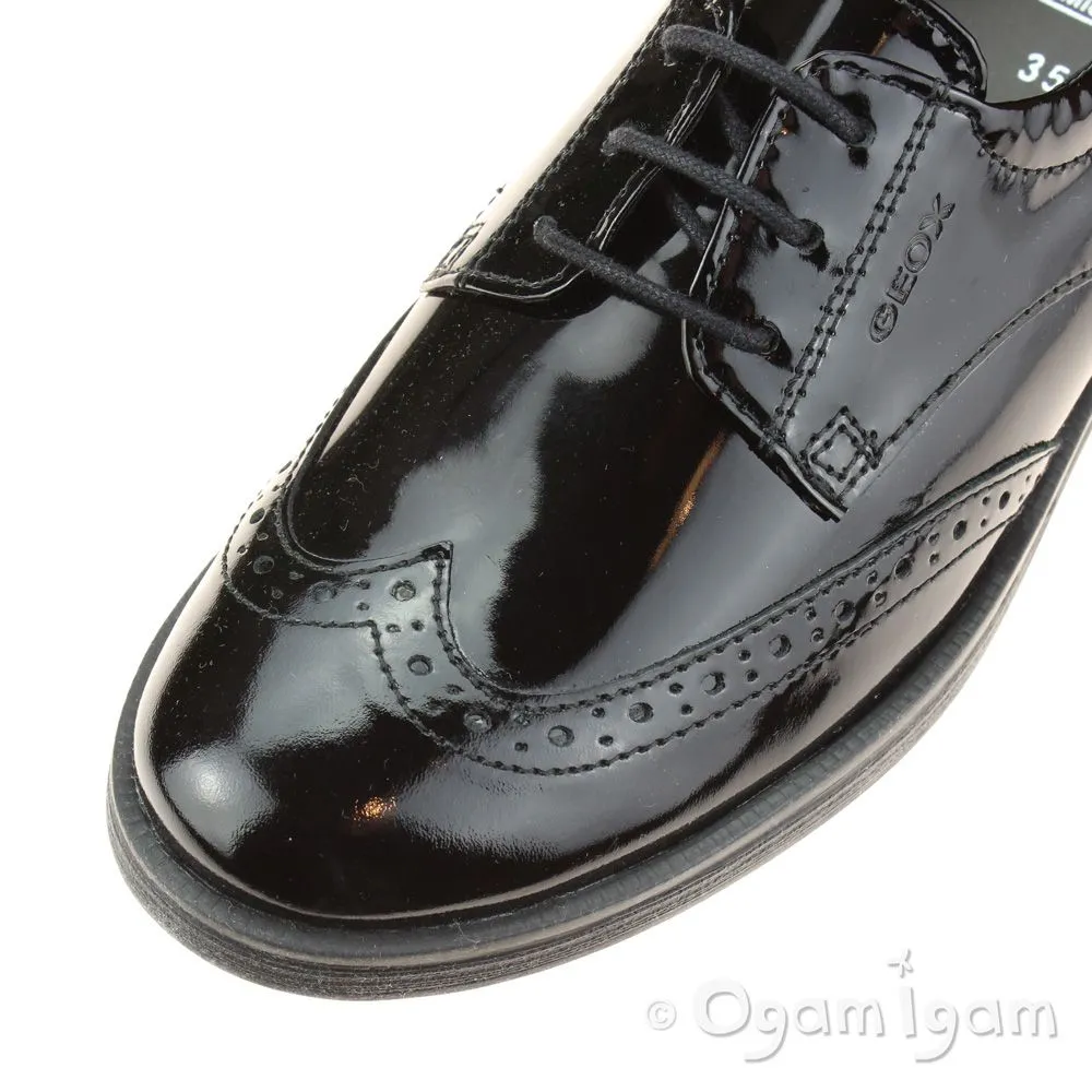 Geox Agata Brogue Girls Black Patent School Shoe