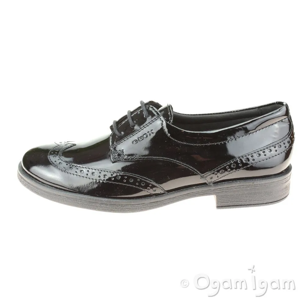 Geox Agata Brogue Girls Black Patent School Shoe