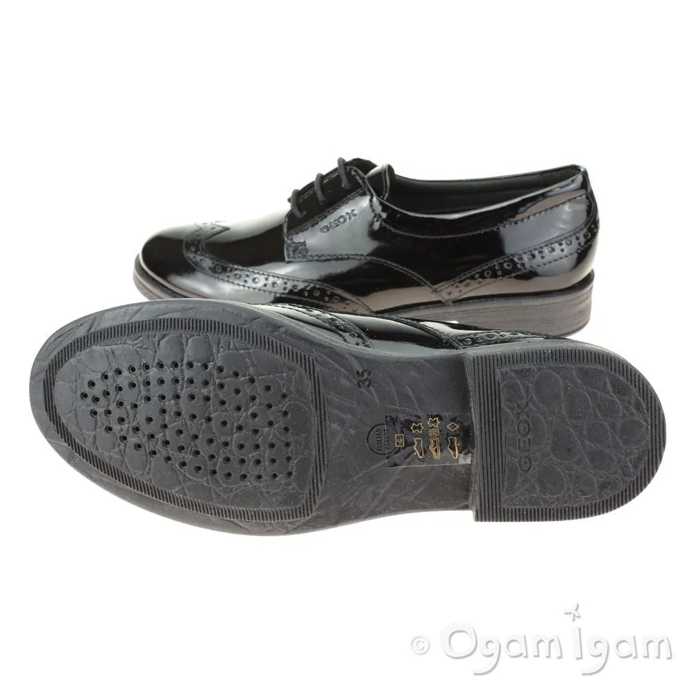 Geox Agata Brogue Girls Black Patent School Shoe