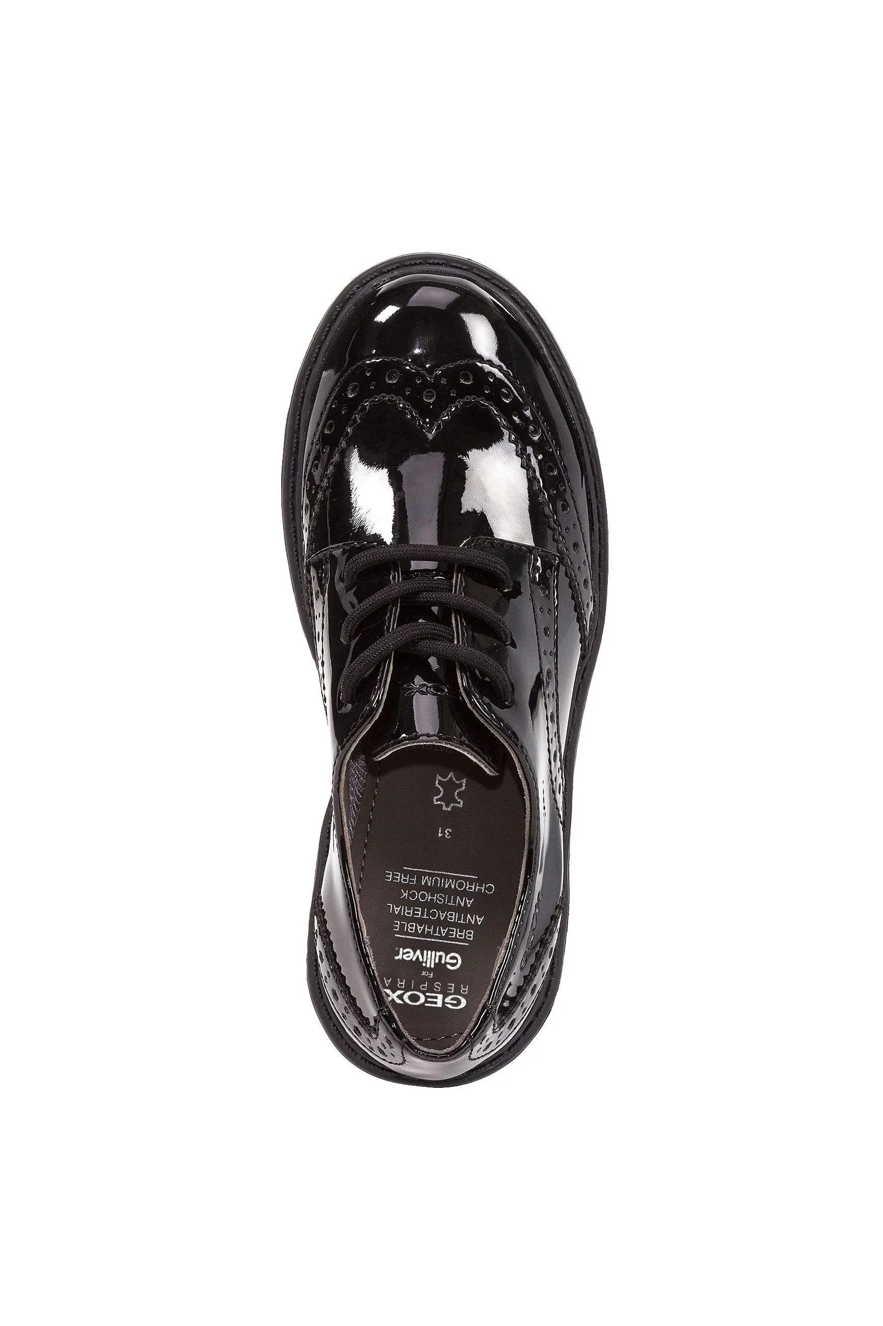 Geox Casey Brogue Girls Black Patent School Shoe