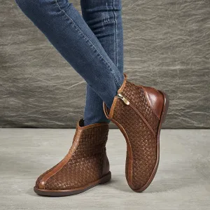 Gift Shoes Handmade Retro Leather Woven Warm Women's Boots