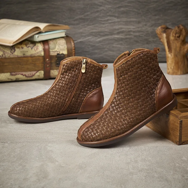 Gift Shoes Handmade Retro Leather Woven Warm Women's Boots