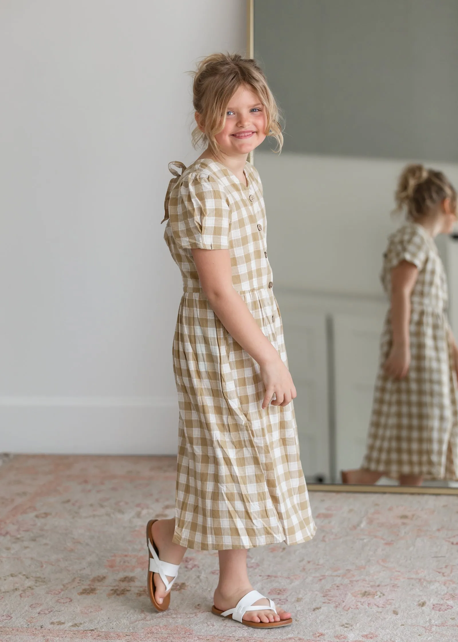 Girls Mustard Gingham Midi Dress - FINAL SALE