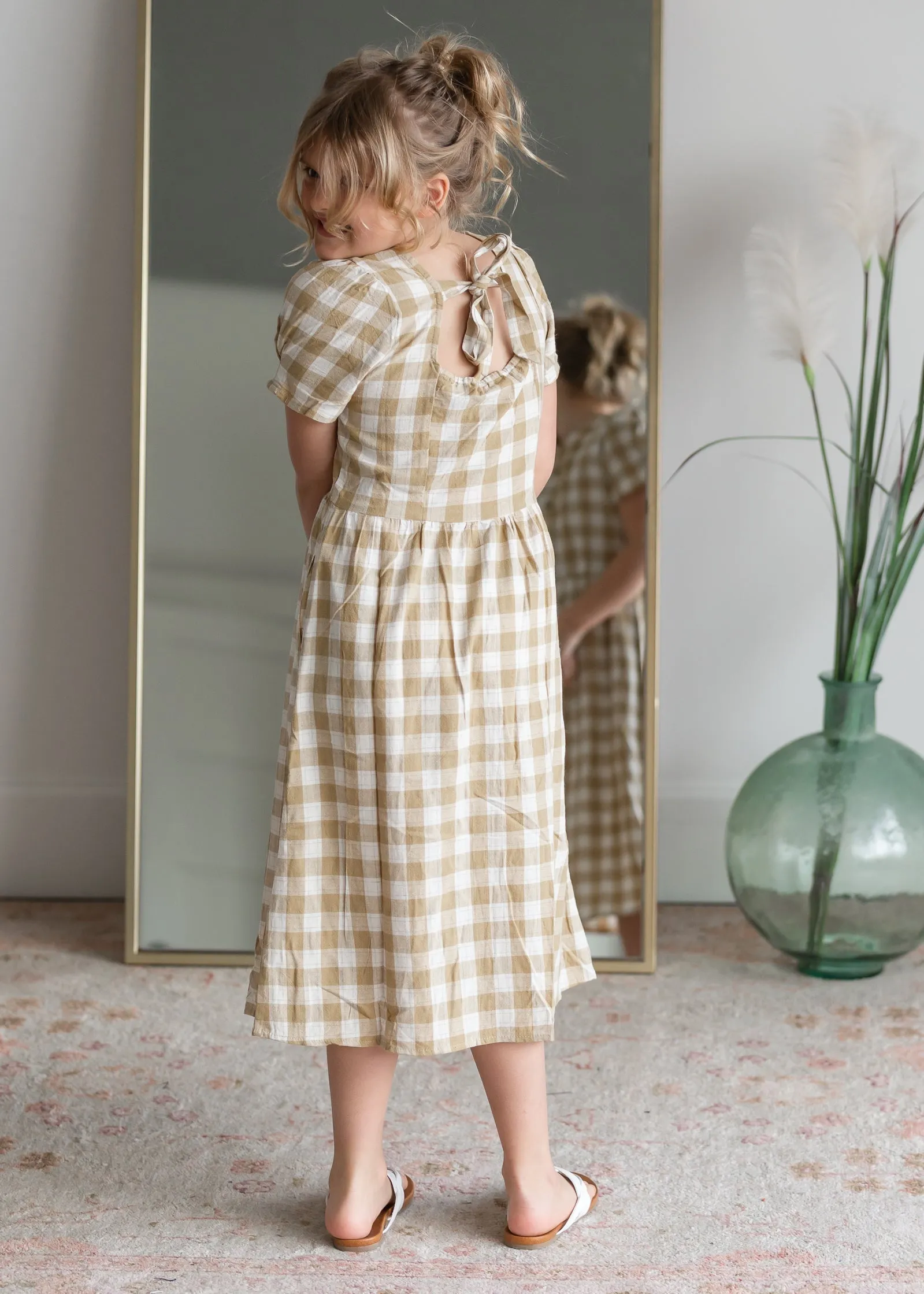 Girls Mustard Gingham Midi Dress - FINAL SALE