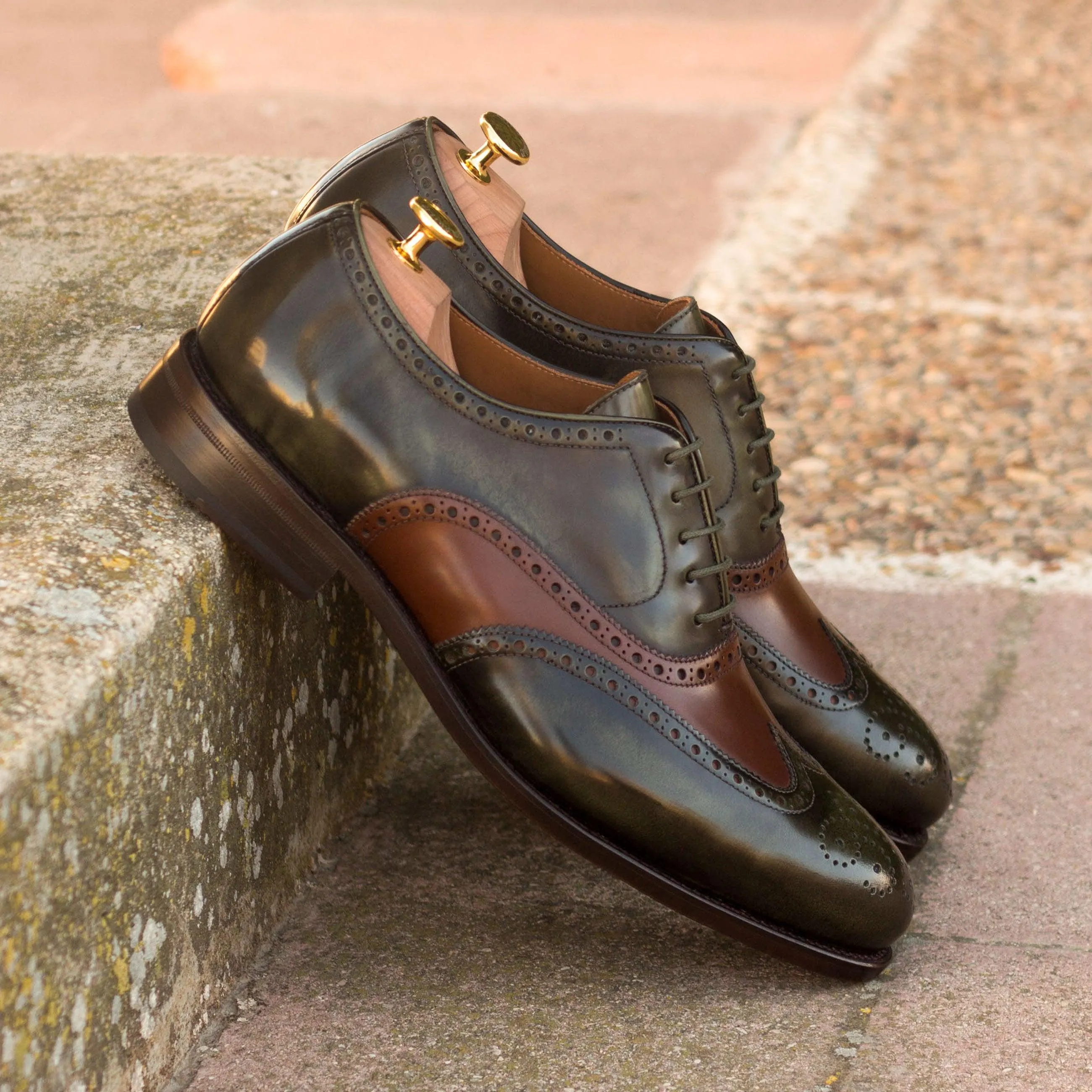 Green & Medium Brown Polished Calf Brogue