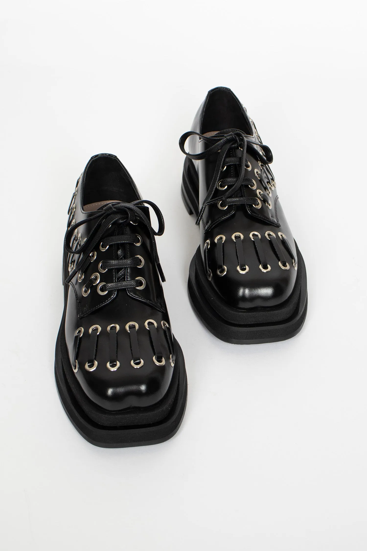 Heart Toe Platform Grommet Brogue Black