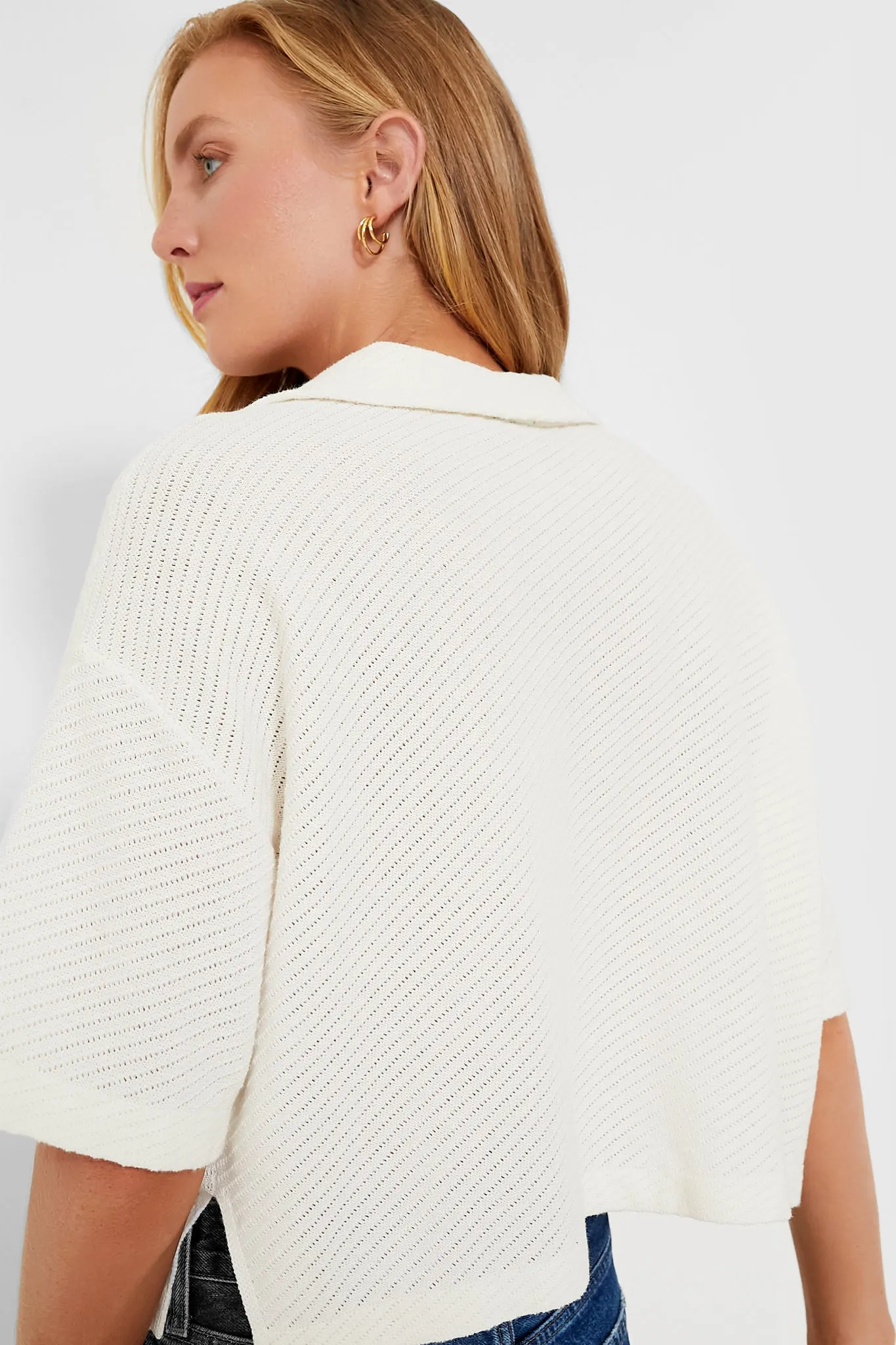 Ivory Pointelle Knit Gia Polo