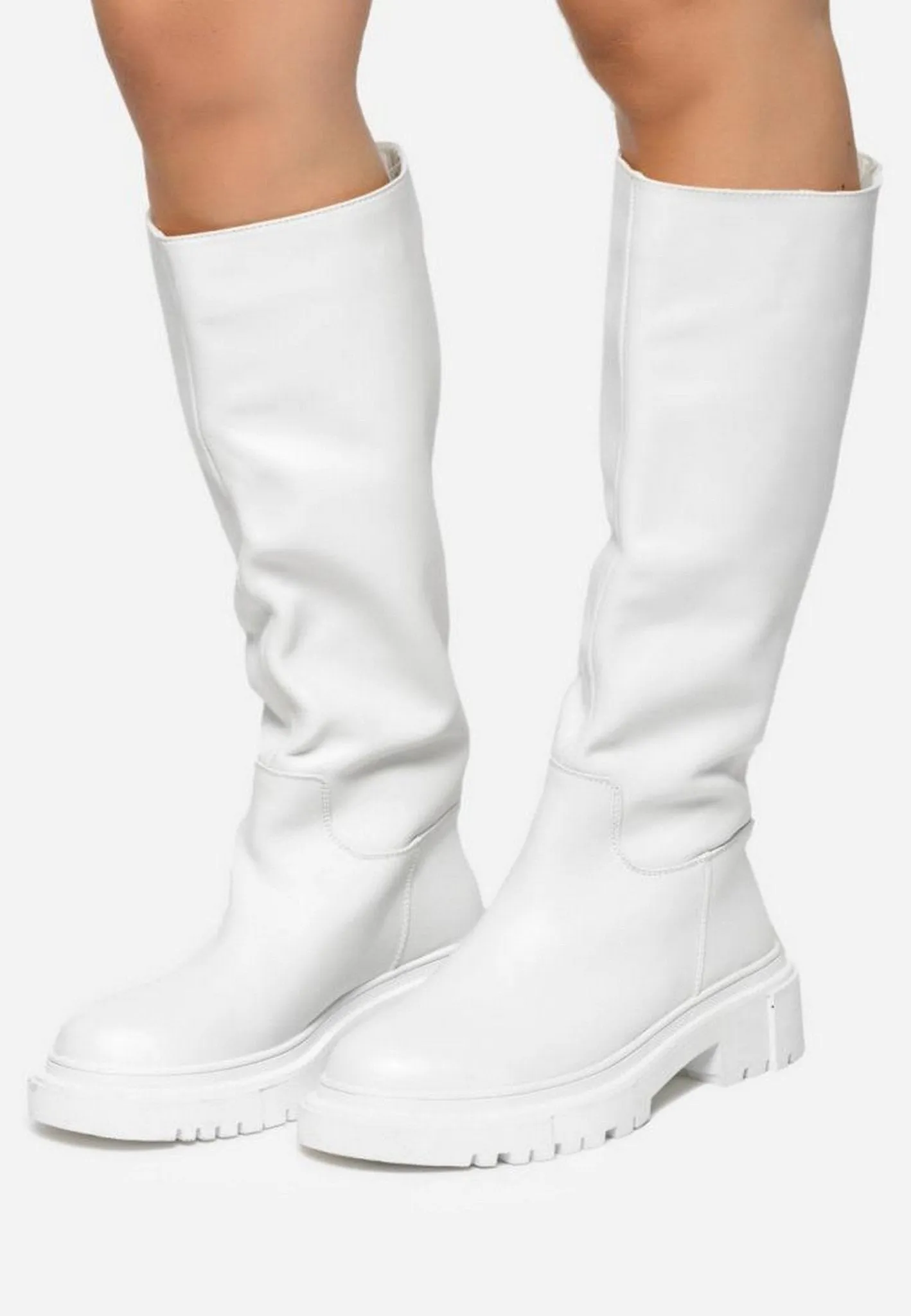 Leather Knee High Boots Anastasia - White