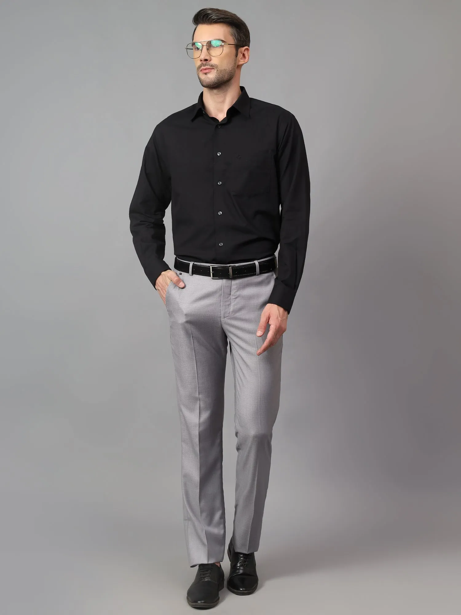 Men's Grey Solid Non-Pleated Formal Trouser