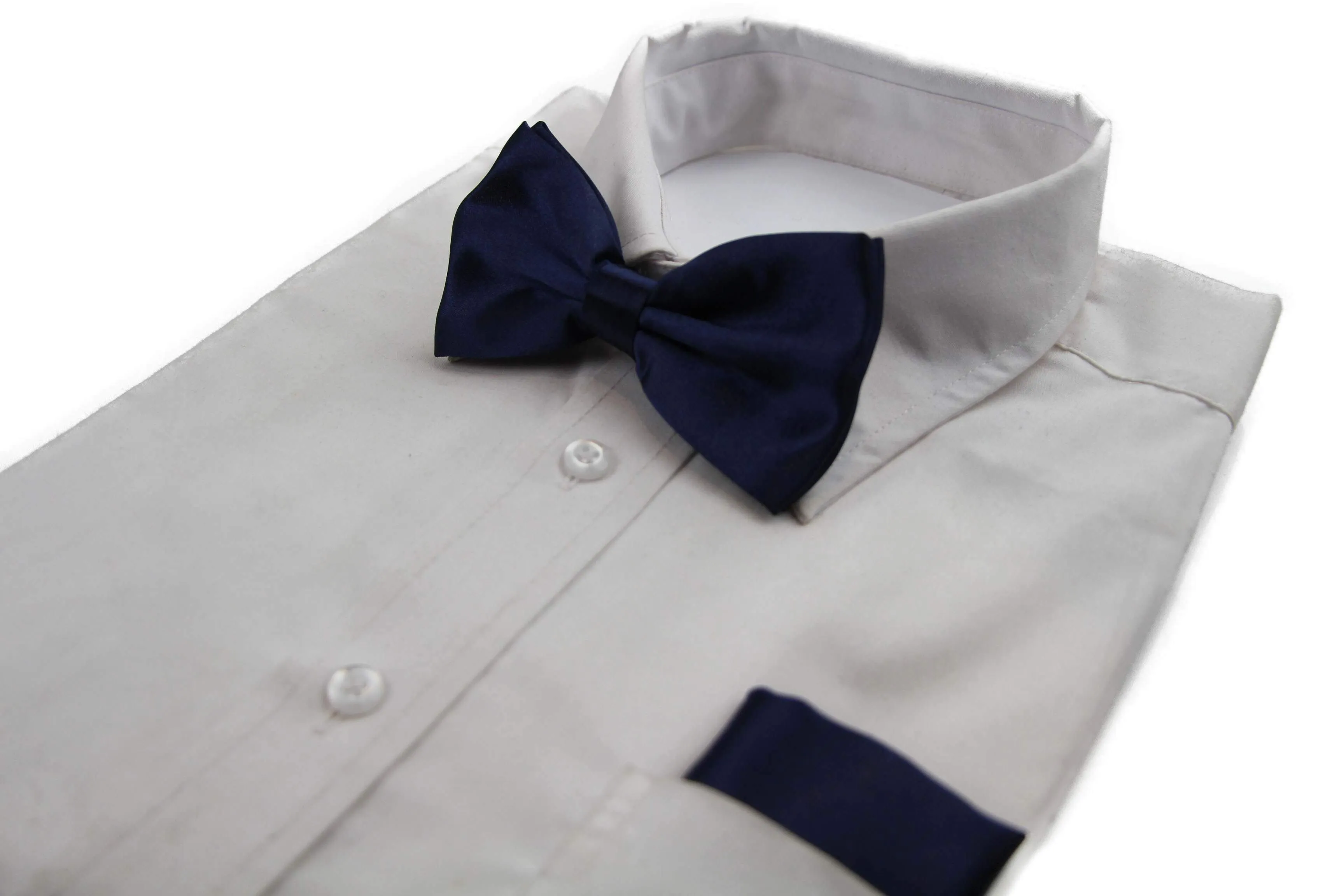 Mens Midnight Blue Plain Bow Tie & Matching Pocket Square Set