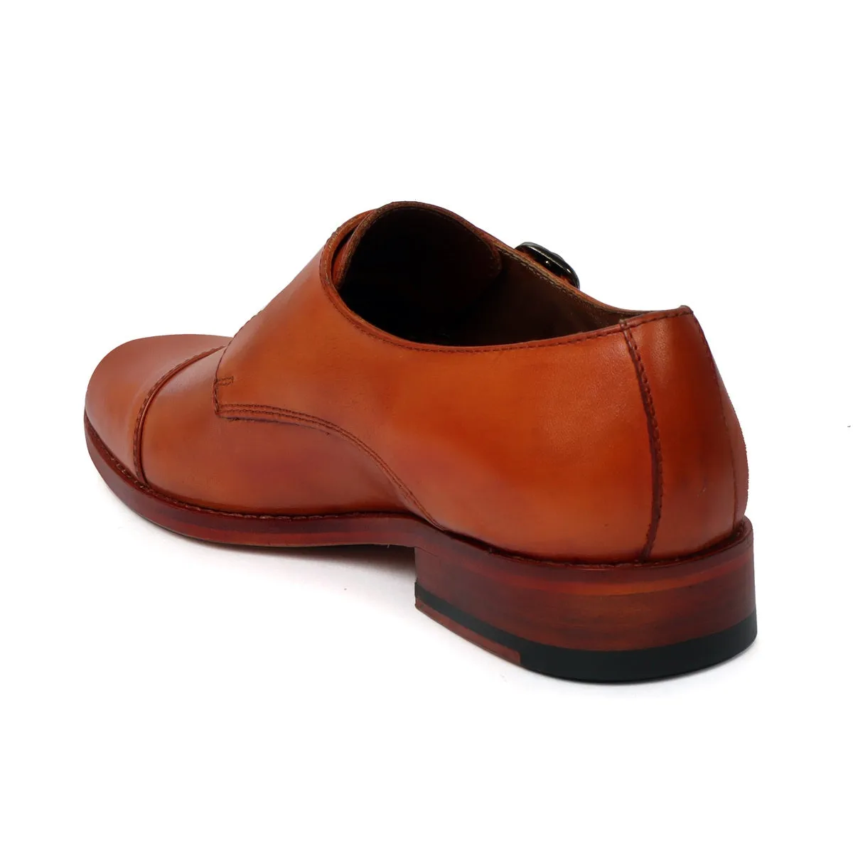 Men's Tan Leather Double Monk With Leather Sole Shoes By Brune & Bareskin