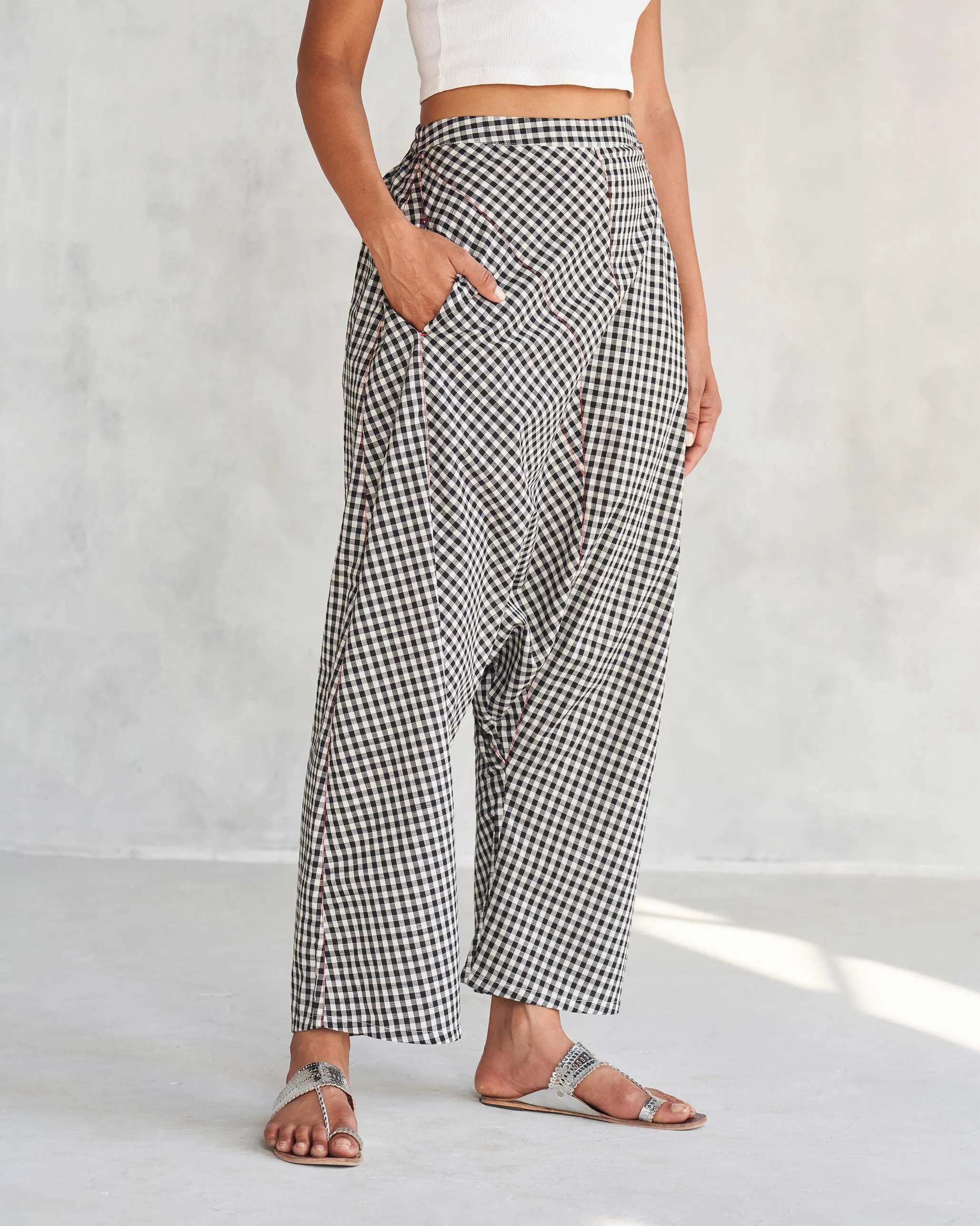 Midori Checkered Pants - Black & Ivory