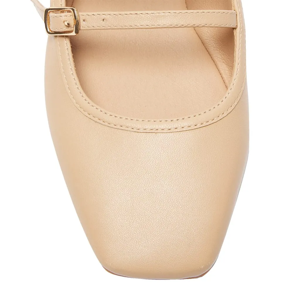 Millie Flat in Nude Leather