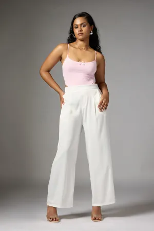 Off White Satin Straight Korean Pants