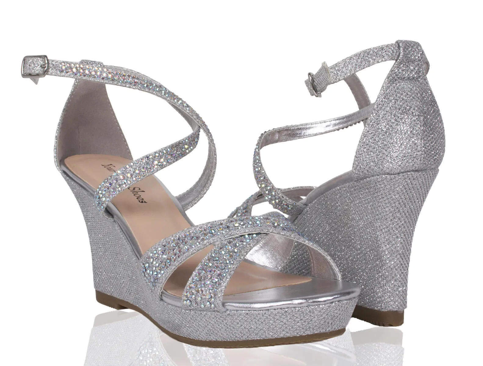 Paige Glitter Wedge Crystal Prom High Heel Strap Formal Evening Shoe Wrap Open Toe