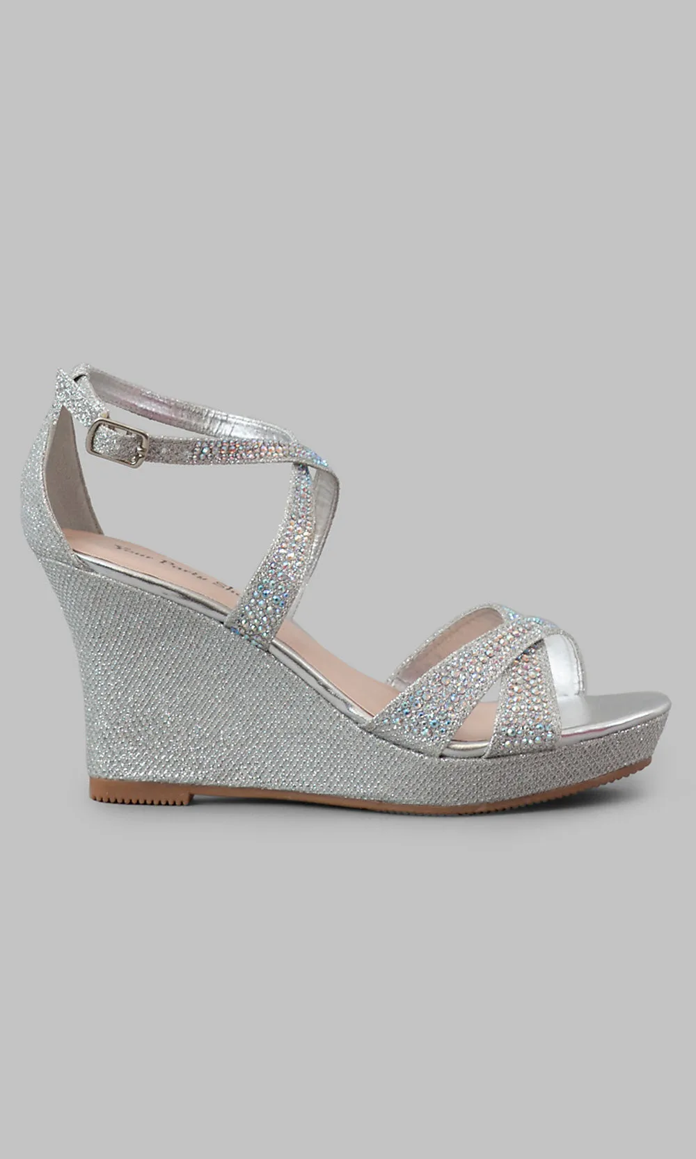 Paige Glitter Wedge Crystal Prom High Heel Strap Formal Evening Shoe Wrap Open Toe