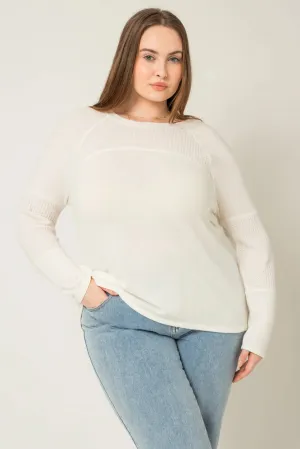 Plus Size Contrast Fabric Long Sleeve Sweater