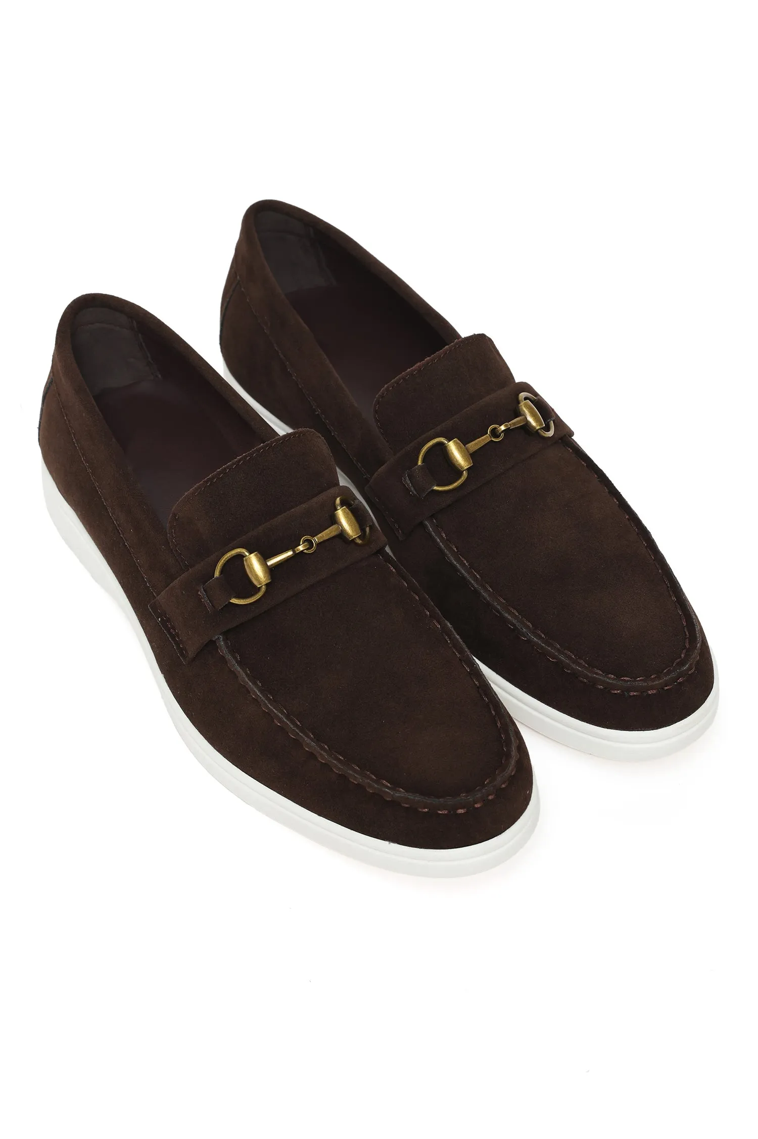 PREMIUM SUEDE LOAFERS WITH METALLIC HORSEBIT-COFFEE